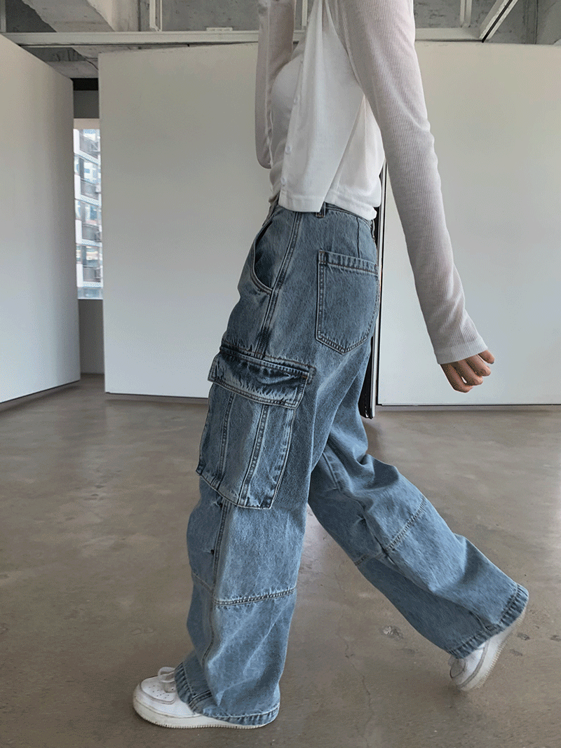 Solid pocket cargo jean (2 color)