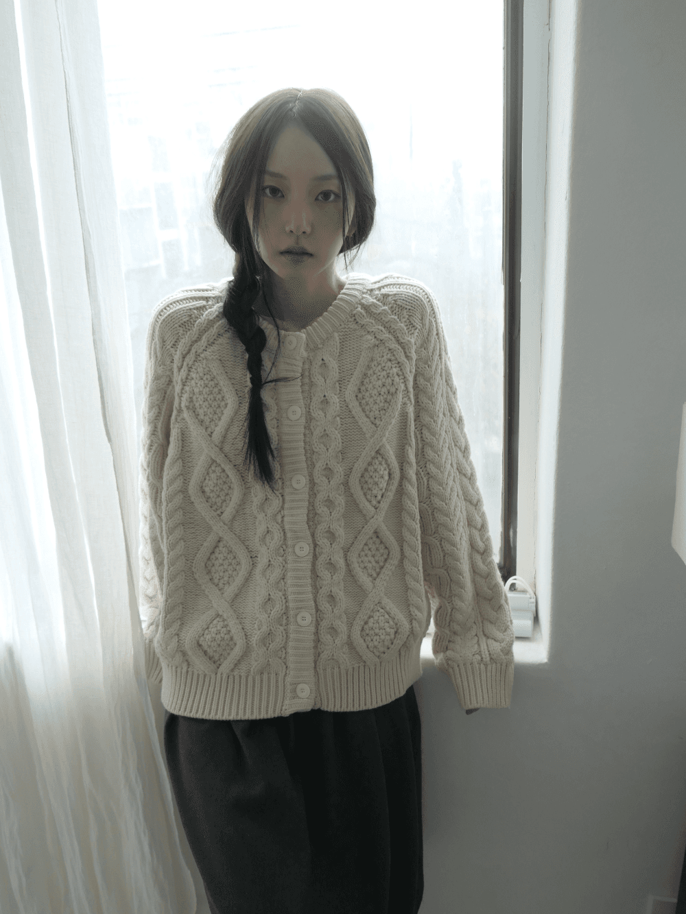 roped knit cardigan