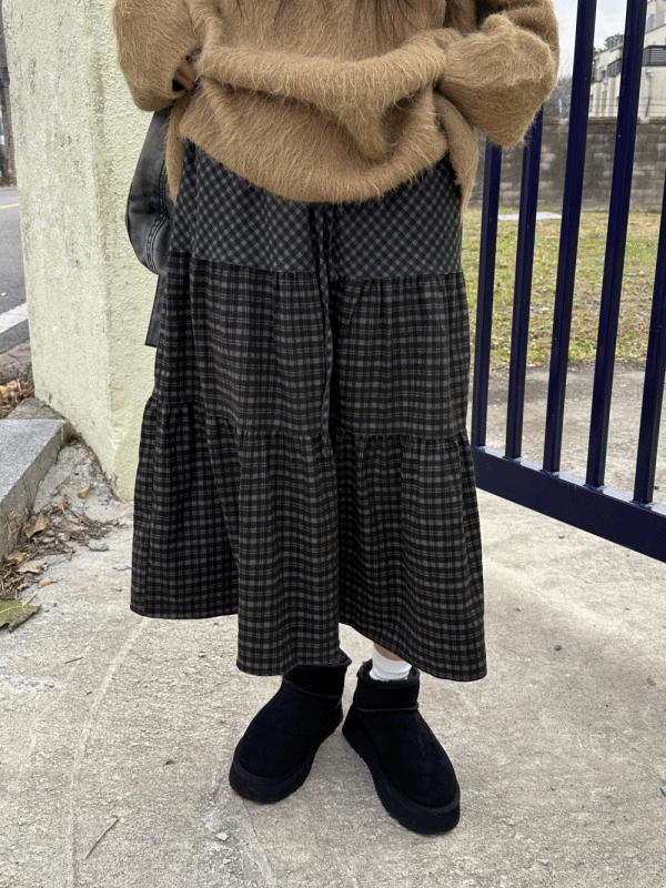 잔체크 빈티지 캉캉스커트