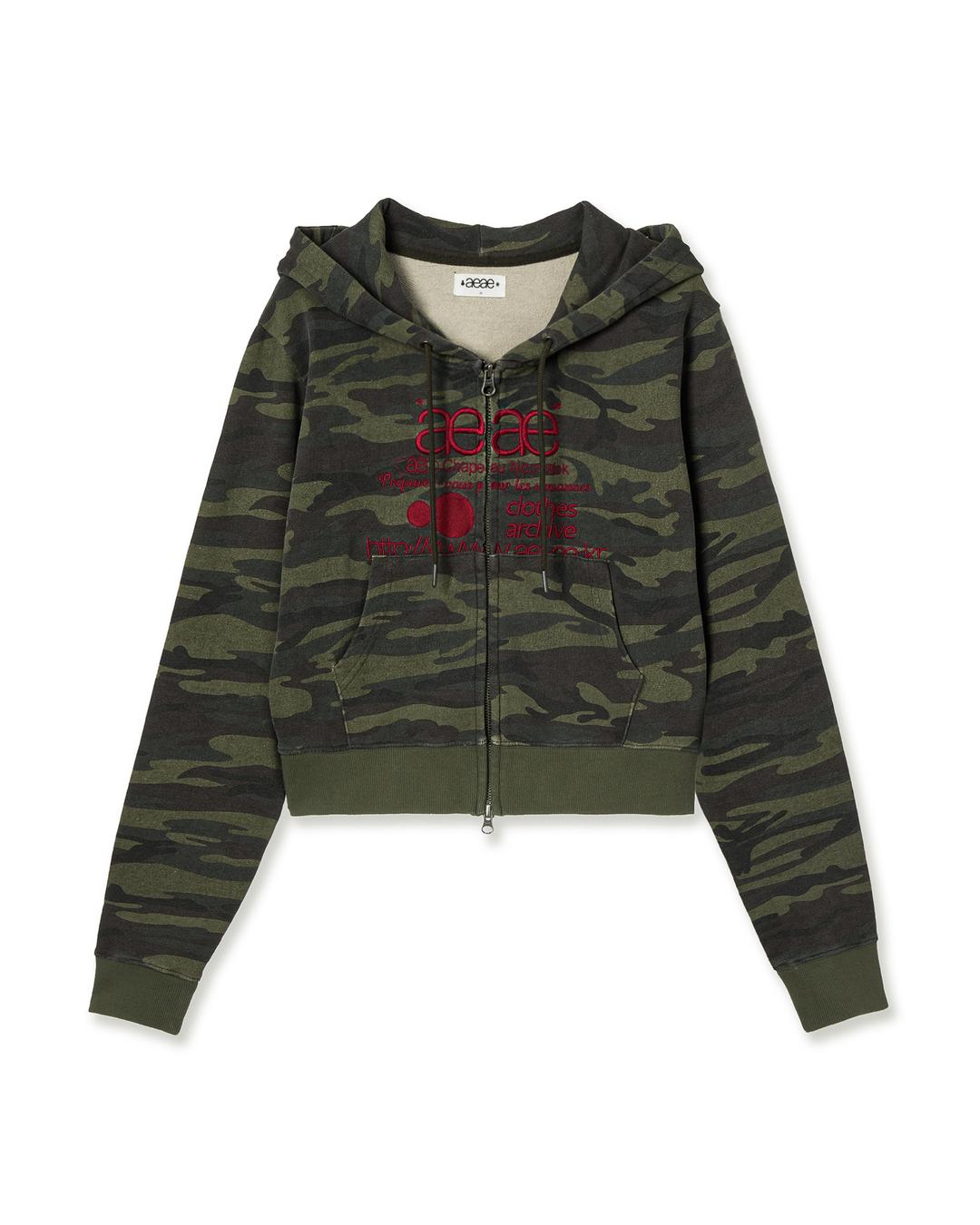 WEB LOGO CROP HOOD ZIP UP [CAMO GREEN]