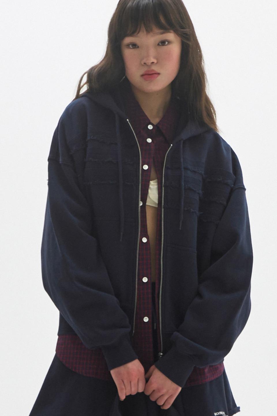 M.C UNISEX, Seam Stripe Hood Zip-up / NAVY