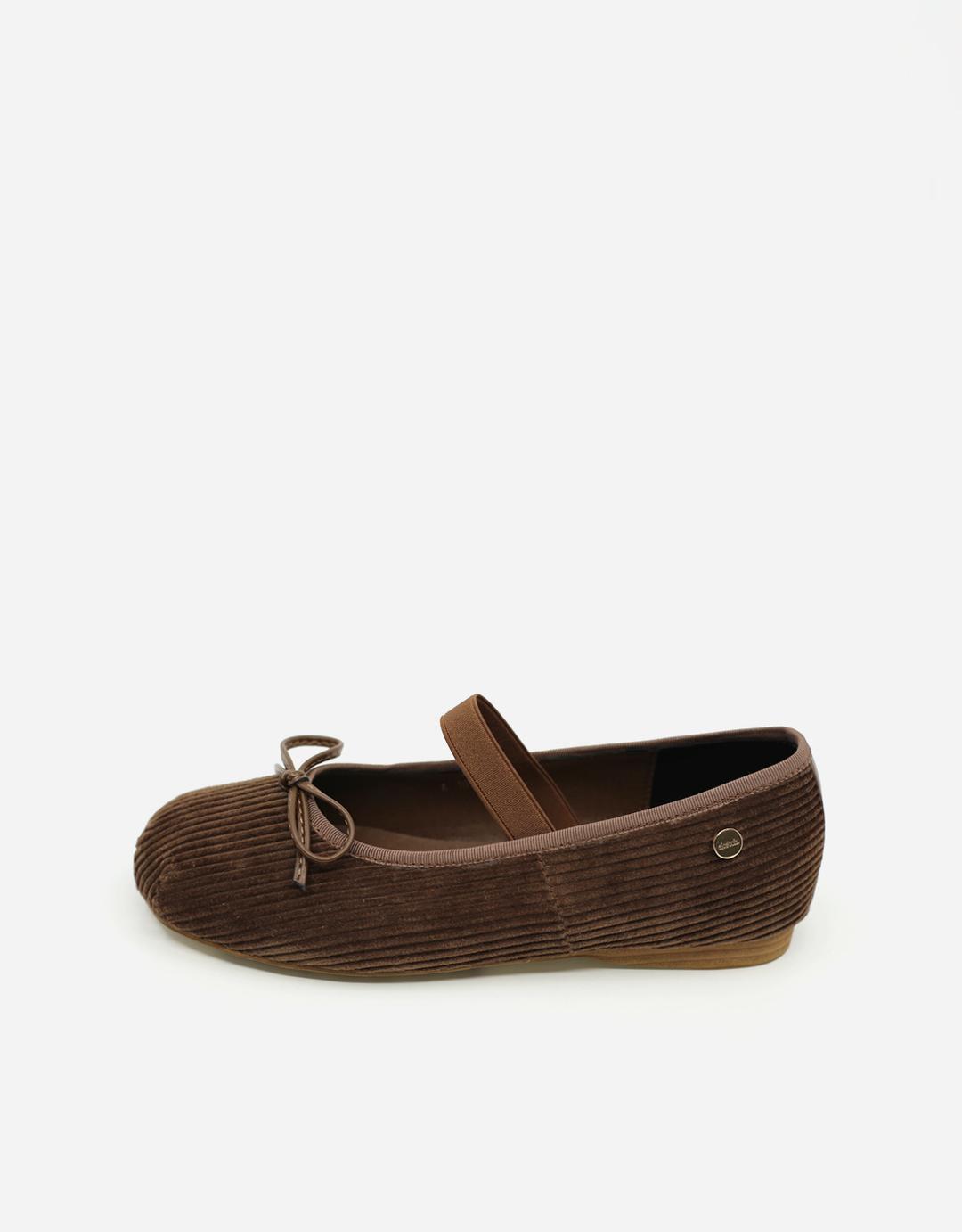 CORDUROY BROWN RIBBON FLAT
