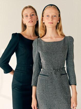 HESTIA Boat neck H-line dress (Melange gray/Black)