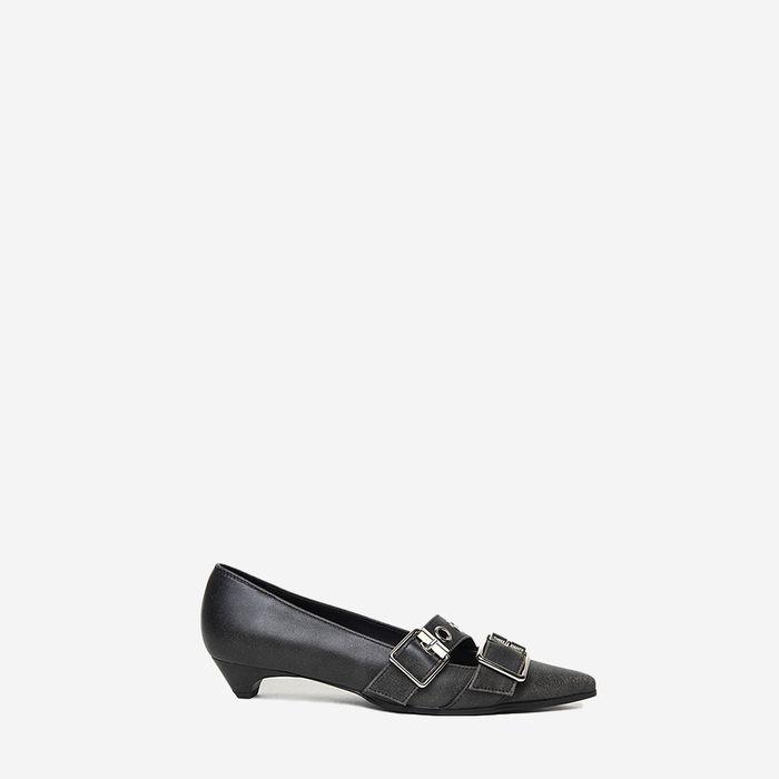 CRACKLE BUCKLE KITTEN HEELS BLACK