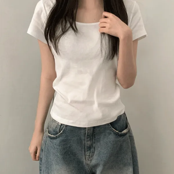 [팔뚝커버/넉넉한핏] 블랑 유넥 루즈 반팔 티셔츠 심플 티셔츠 기본 티셔츠 여리여리핏