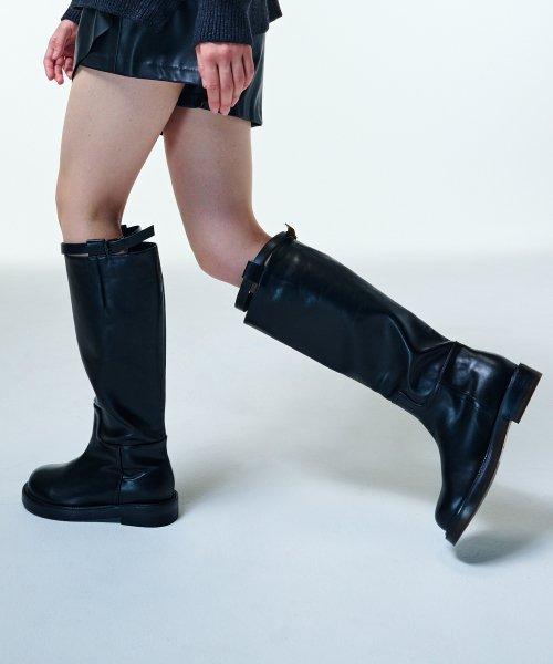라운드 토 벨트장식 롱부츠 412348001 (3cm/2colors)