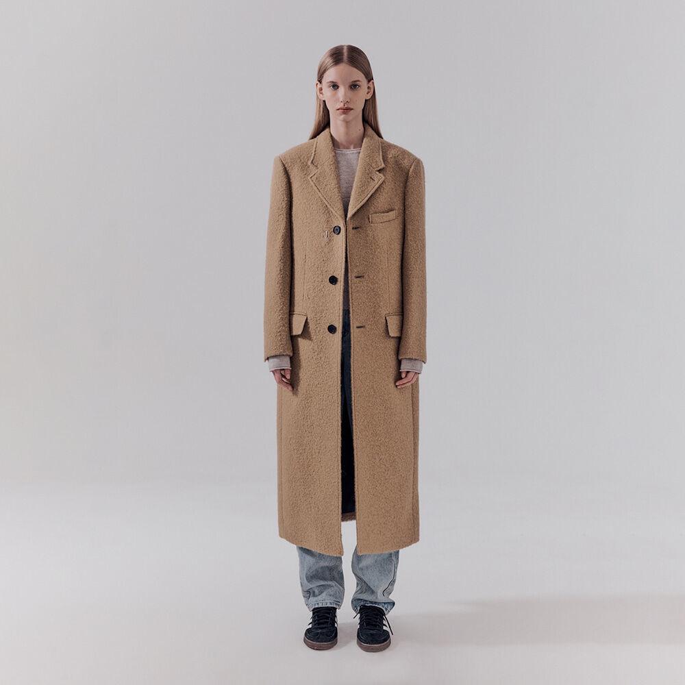 UNISEX 2-WAY 3 BUTTON BOUCLE WOOL COAT CAMEL_UDCO2D122CM