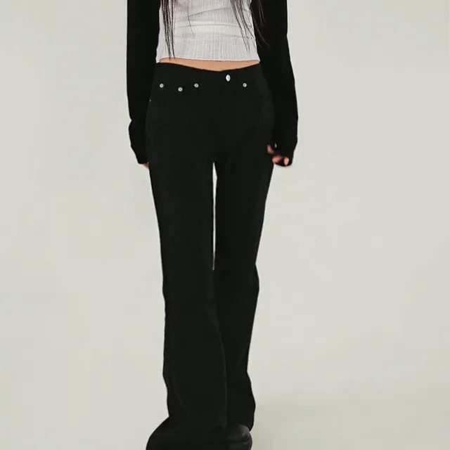 [2월중순입고] NEW BASIC RIVET COTTON SLIM WIDE SEMI BOOTCUT PANTS 뉴 베이직 리벳 코튼 슬림와이드 세미 부츠컷팬츠