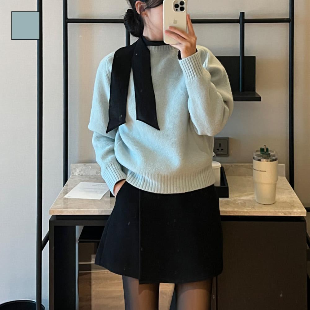 프리 하늘색니트 도톰 나그랑니트 연말룩 라운드넥니트 U넥 민트색