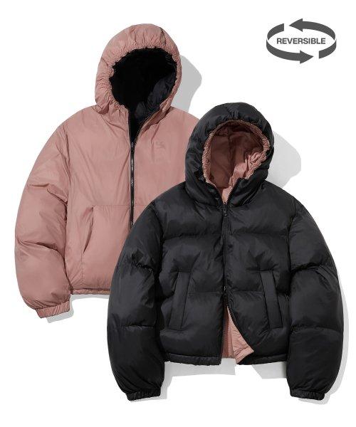 (우먼) WAVE 로고 리버시블 후드 패딩_블랙