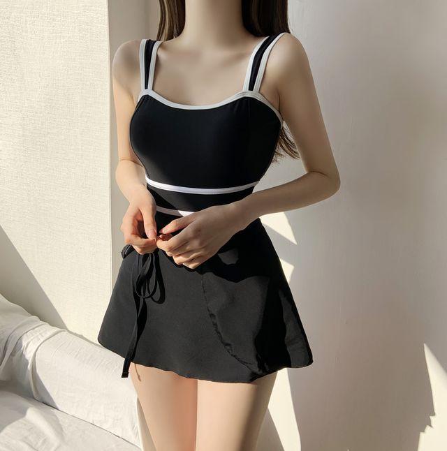 (당일출고) 프렌치무드 감성 2PCS 배색 모노키니 스커트세트 수영복 비키니 빅사이즈 큰사이즈 66사이즈 77사이즈 플러스사이즈