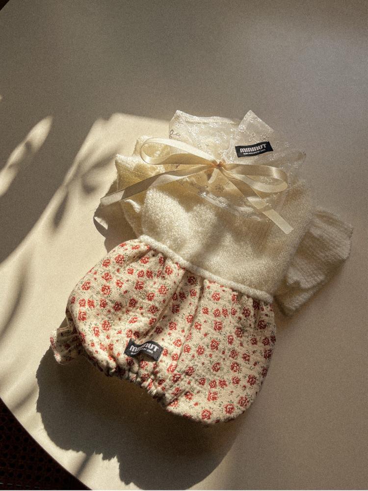 (mininut 미니넛) 3차 오가닉 플라워 프릴 팬츠 [아이보리]