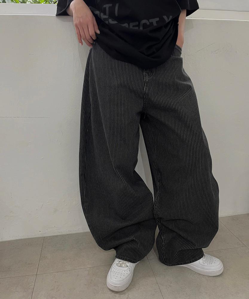 누아 스트라이프 벌룬 데님 팬츠 (2color)  벌룬핏 와이드 팬츠