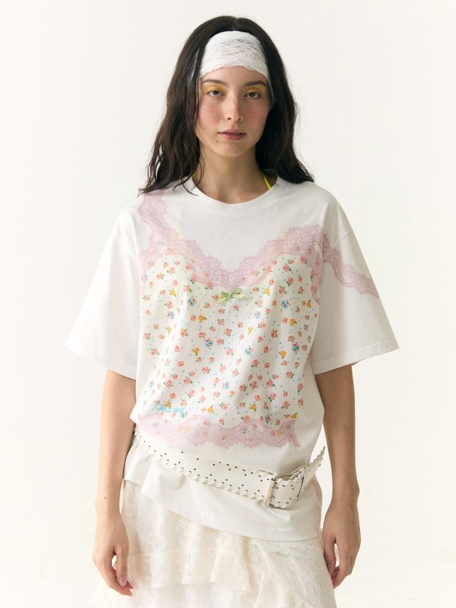 WII WIL Lace Floral Print T-Shirt
