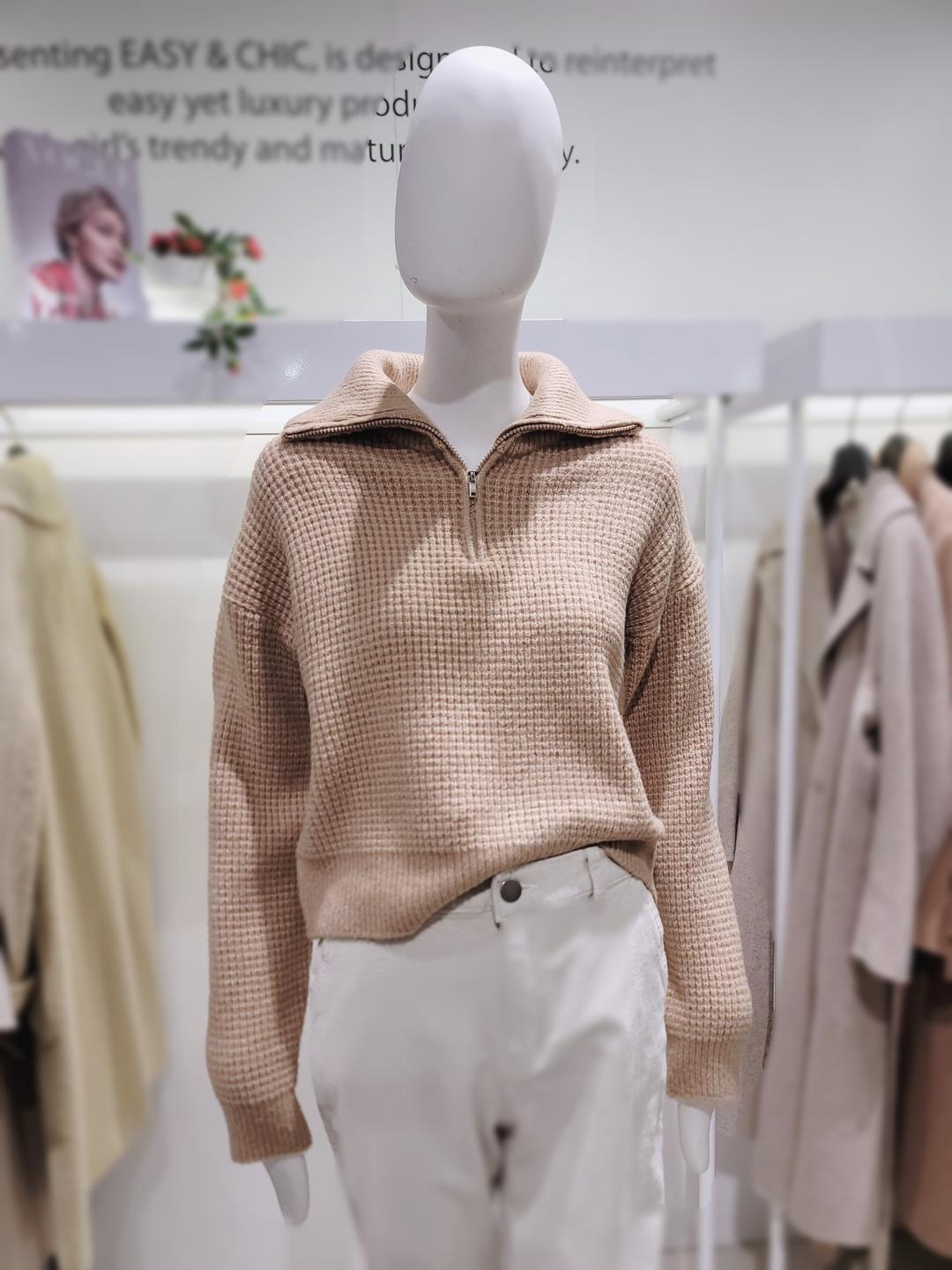 EnC 반 집업 와플 짜임 니트 93O KT24C 93O