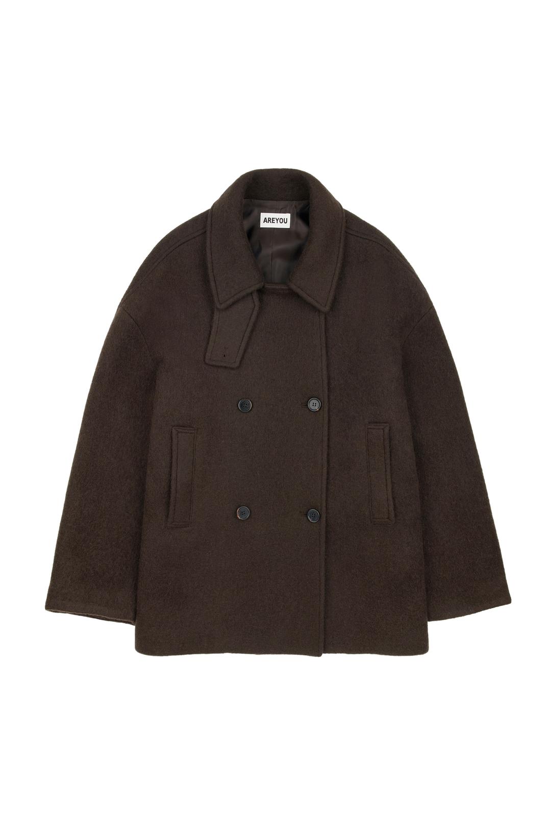 WOOL ALPACA BLEND HALF PEACOAT, KHAKI BROWN