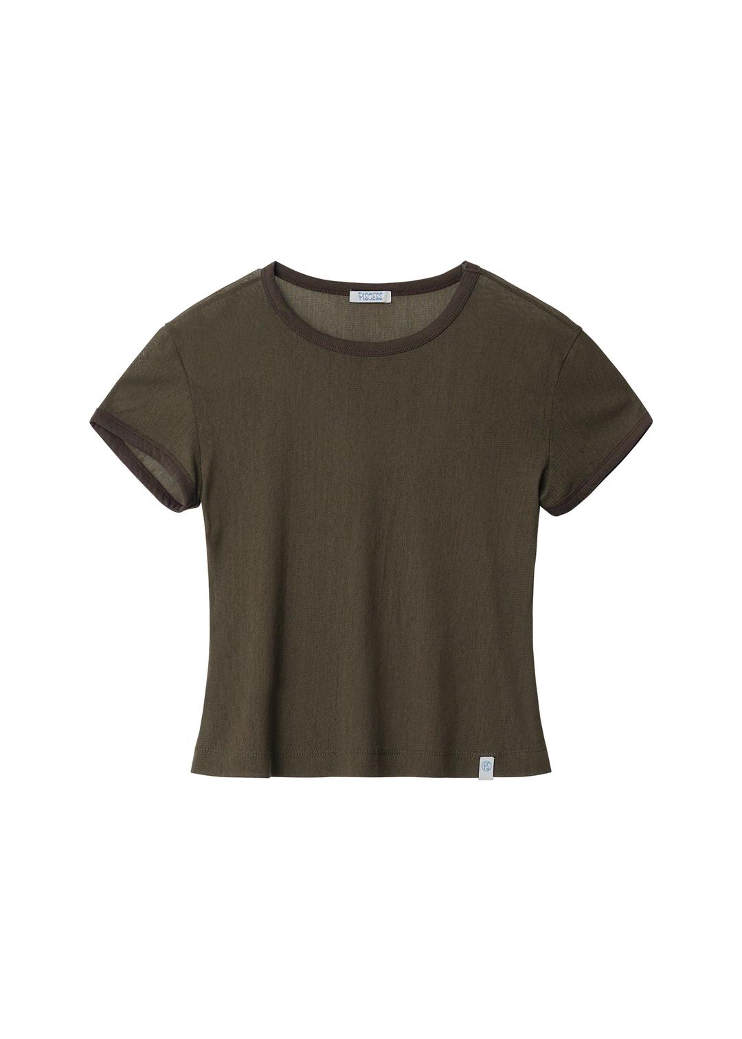 Cotton Mesh Slim Fit T-shirt_Brown