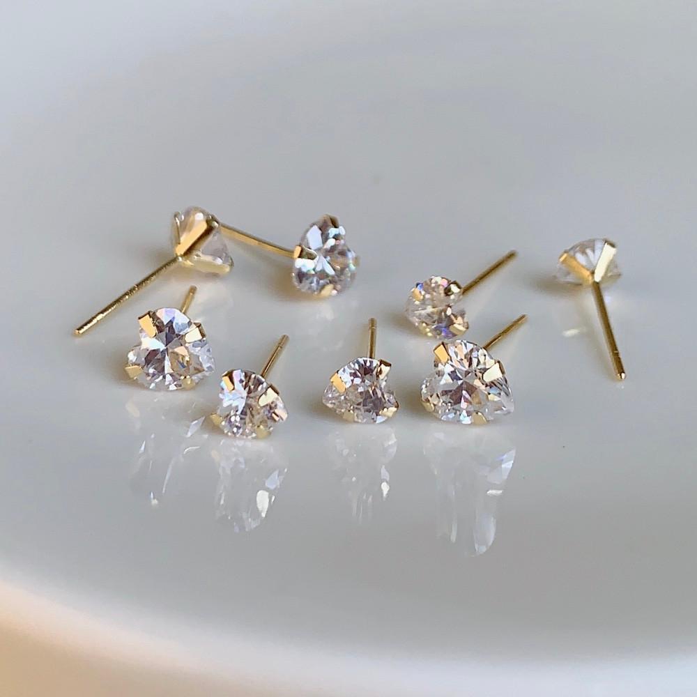 14k 하트 큐빅 데일리 심플 귀걸이