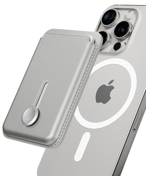 아이폰 갤럭시 전기종 호환 맥세이프 카드지갑 M-비카 버튼업 비건 레더 핸드폰 카드 수납 홀더 케이스