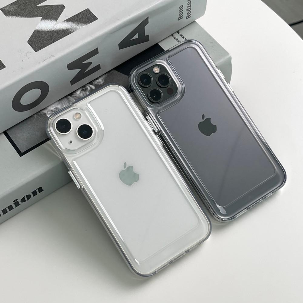 우아디 변색없는 젤리 하드케이스 투명 실버버튼 범퍼 아이폰케이스