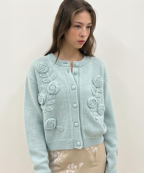 Rose Artwork Hairy Cardigan (Mint)