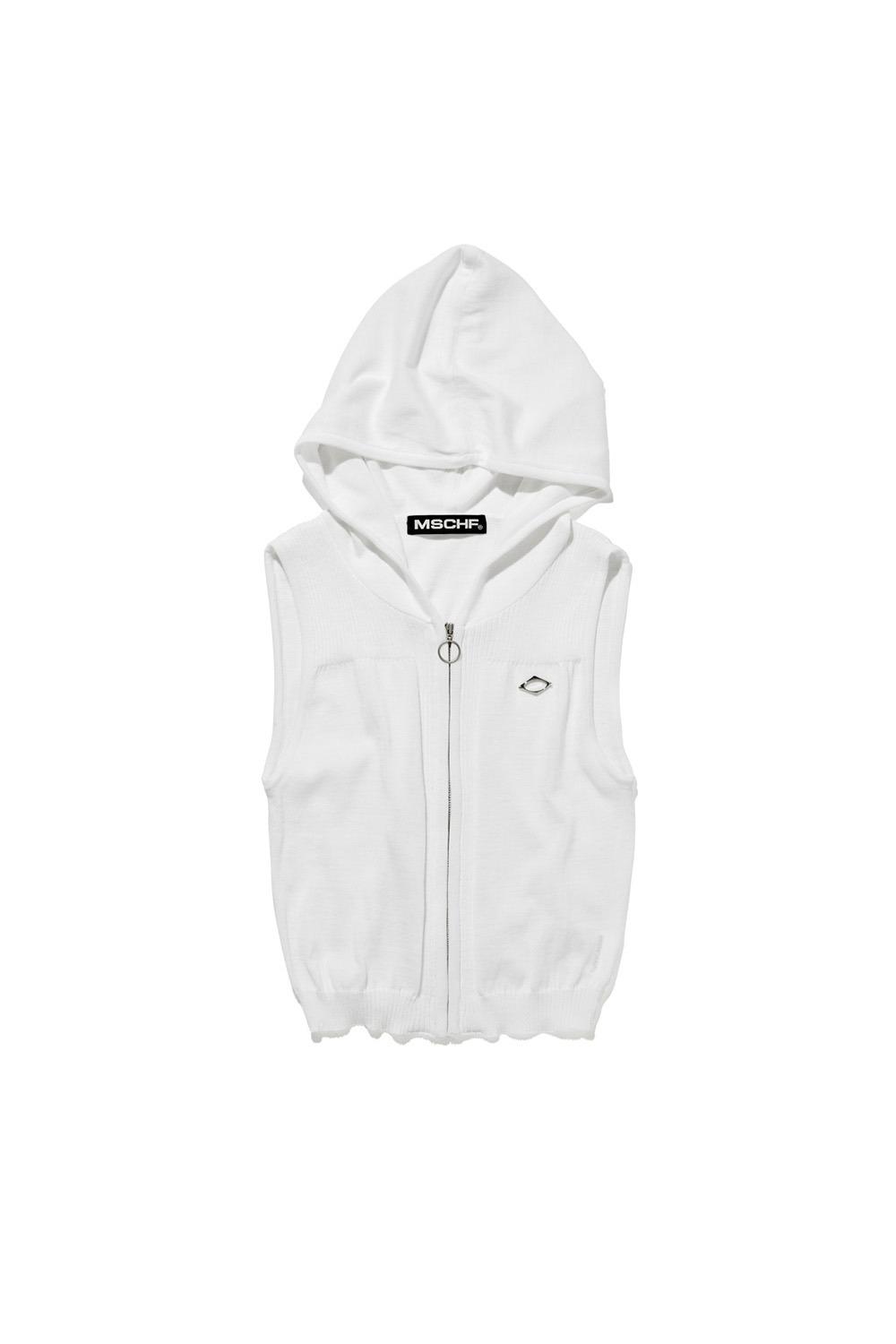 RHOMBUS HOODED KNIT VEST_WHITE