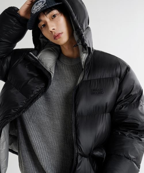 2WAY 하이넥 오버핏 후드 패딩 자켓 [블랙]
