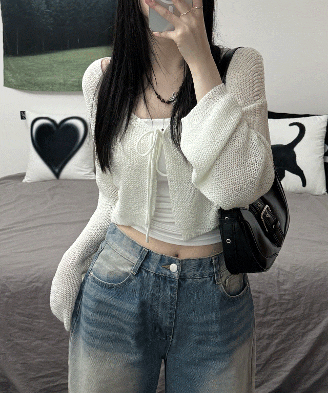 [러블리/사장님추천] ribbon bolero crop cardigan 리본 볼레로 크롭 가디건