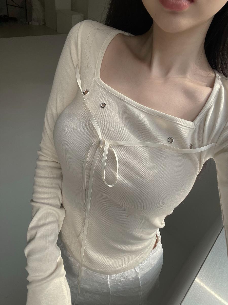 eyelet tconnect ribbon top(3 color)
