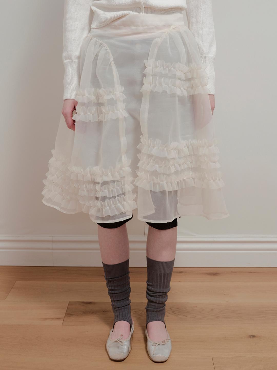 ORGANZA FRILL LAYERED SKIRT - CREAM