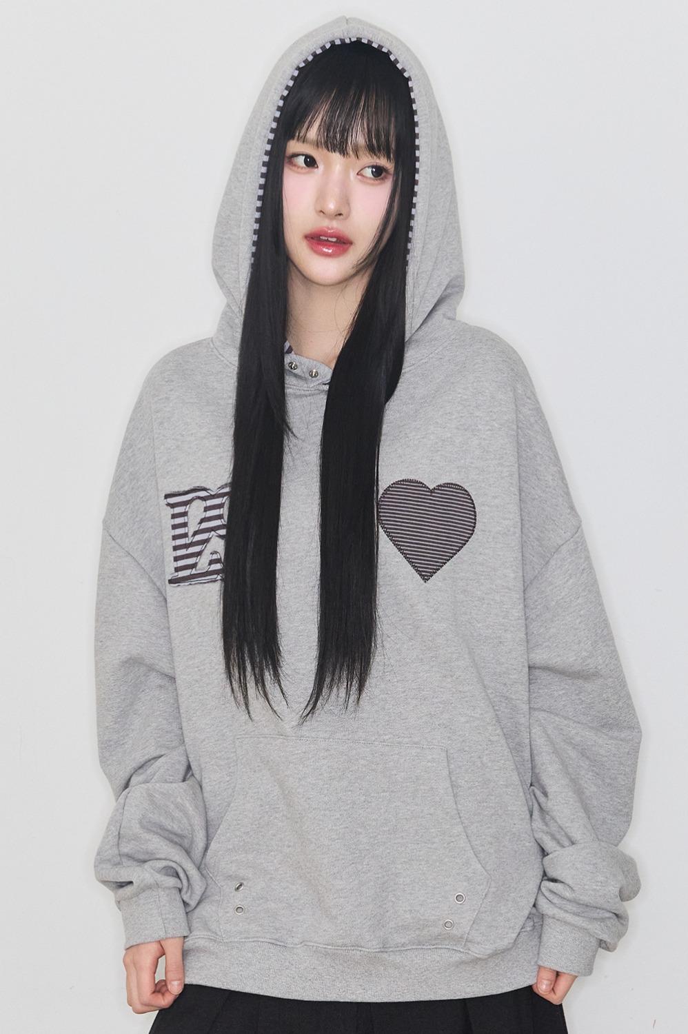 129 스트라이프 배색 후드티 멜란지