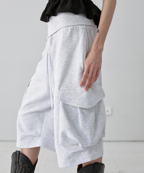 FOLDOVER WAIST CARGO SHORTS MELANGE GRAY