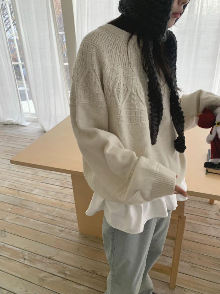 [램스울50] 자가드 루즈핏 니트 2colors