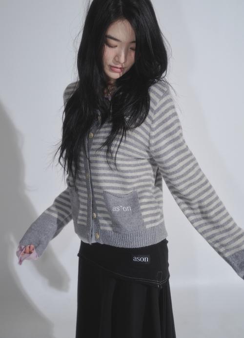 애즈온(ASON)  NUT POCKET CARDIGAN / STRIPE GRAY - 사이즈 & 후기 | 무신사