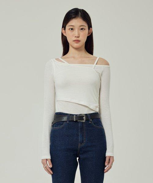 우먼즈 슬림 레이어링 긴팔티셔츠 아이보리