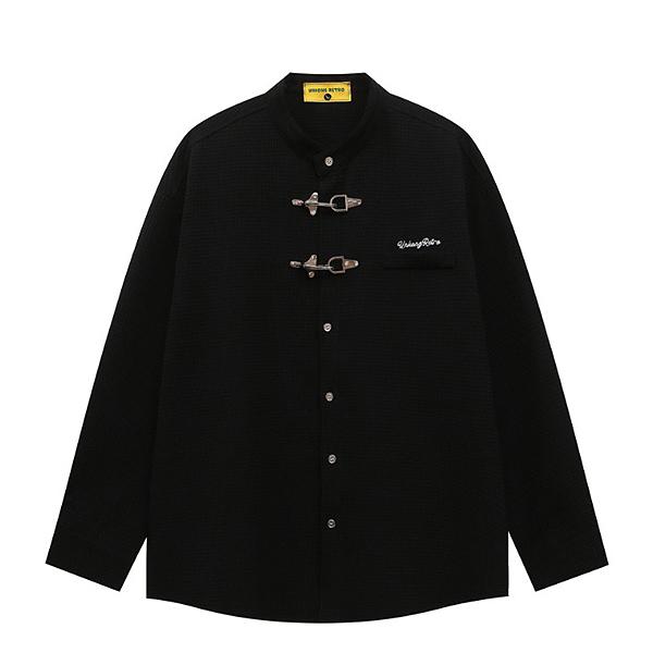 Hook Buckle Lettering Waffle Loose 2Color Shirt (4018)