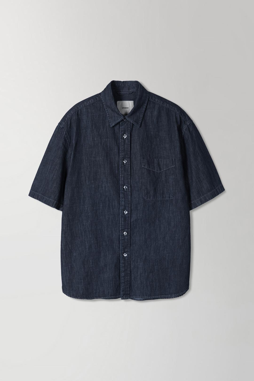 WASHED DENIM HALF SHIRT - BLUE BLACK