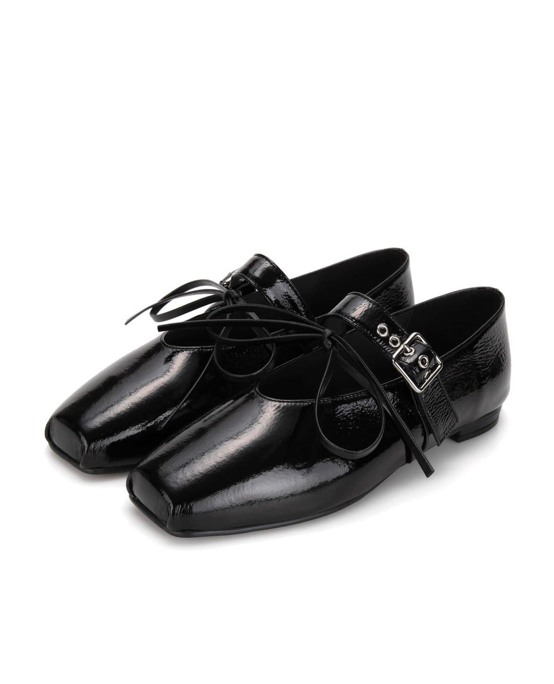 Ballet ribbon maryjanes | Black crinkle