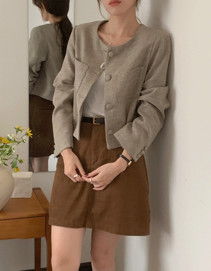 베이커 라운드넥 세미크롭 트위드 자켓 - 2 Color (봄,가을/하객룩)