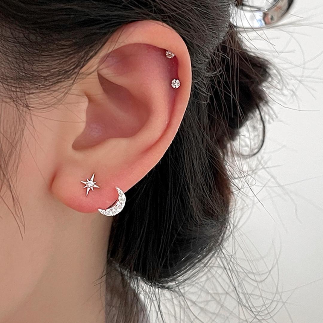 샤이닝베이비즈 [투웨이/은침] 별달 세트 귀걸이 큐빅 미니 여리여리 심플 포인트 데일리 이어링