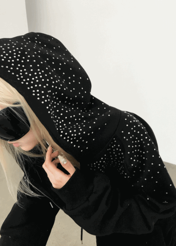 CRYSTAL DOT CROPPED HOOD ZIP-UP