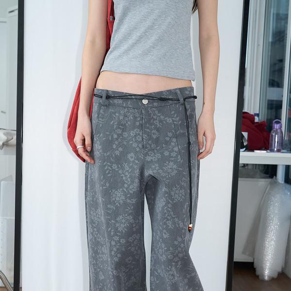 [5/19 순차 출고] Floral Pattern Wide Cotton Pants (Charcoal/2size)