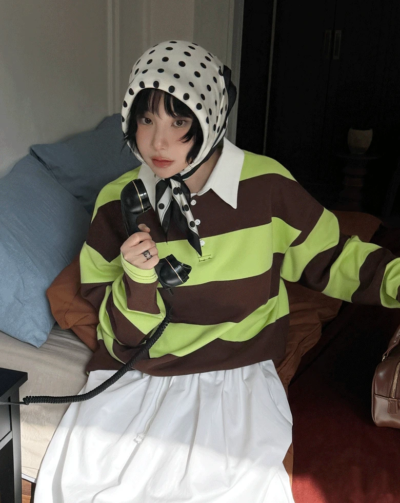 메리앙 스트라이프 카라 티