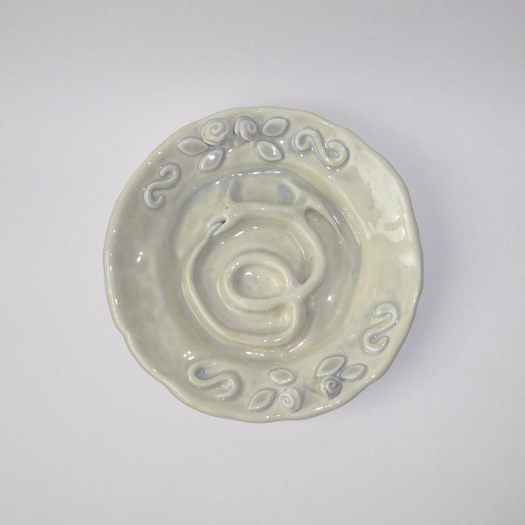 Yellow grey glazed dragon & rose dish