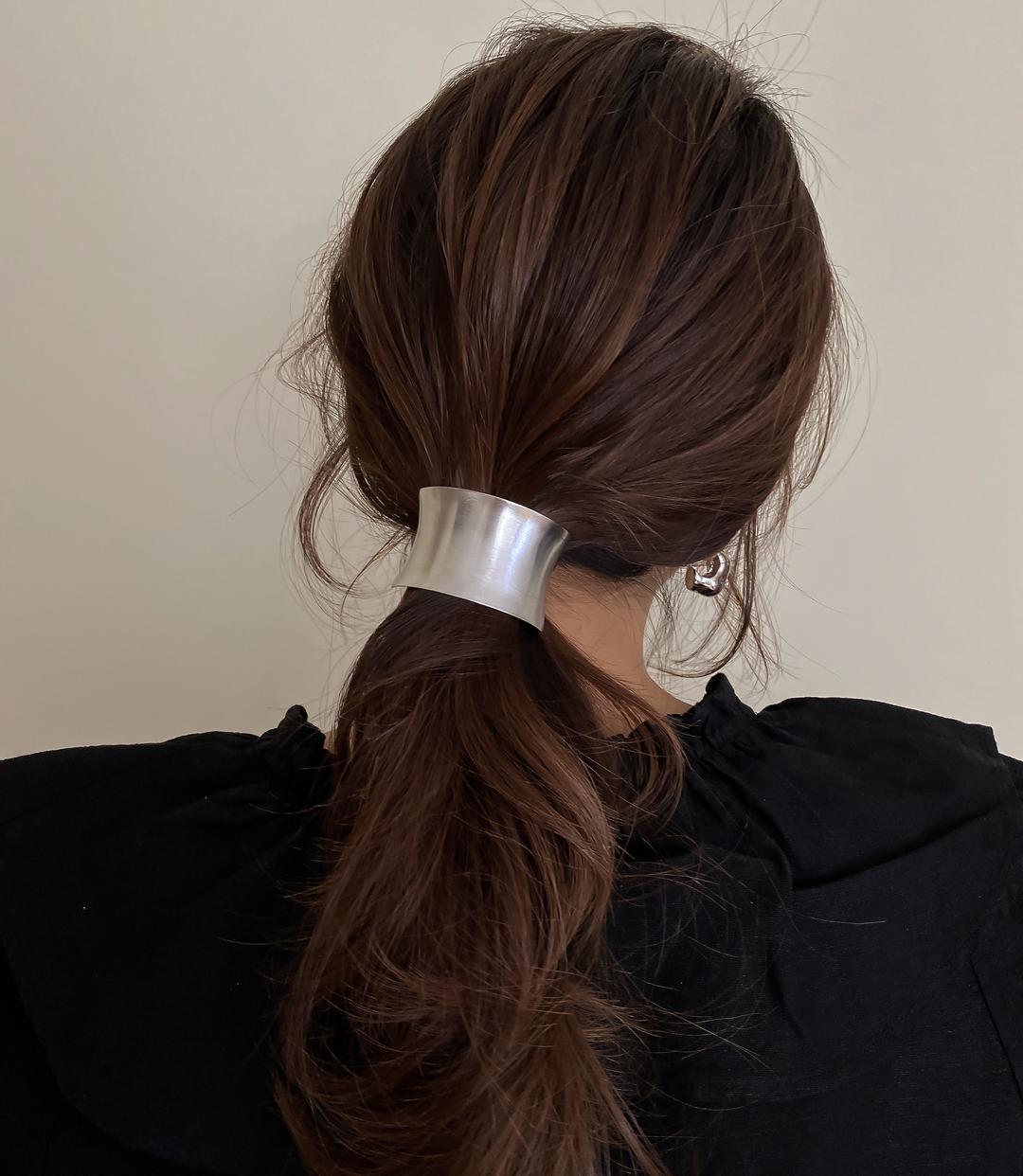 원픽 넓은 커브메탈 심플한 고무줄 헤어끈 [2colors]