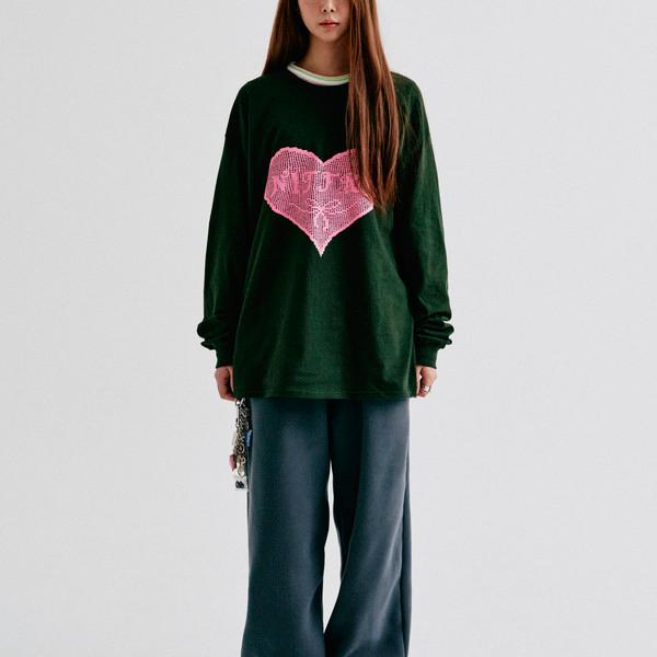 Heart bomb loose sleeve tee (green)