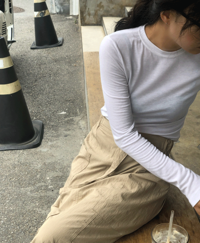 키켓 라운드 기본 슬림핏 이너 긴팔 티셔츠(4color)