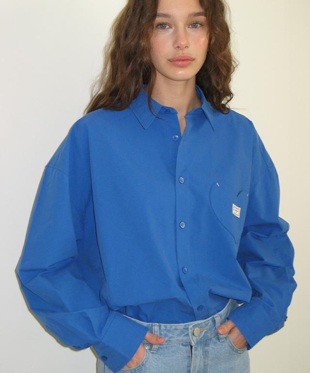 STITCH HEART POCKET OVER FIT SHIRT BLUE