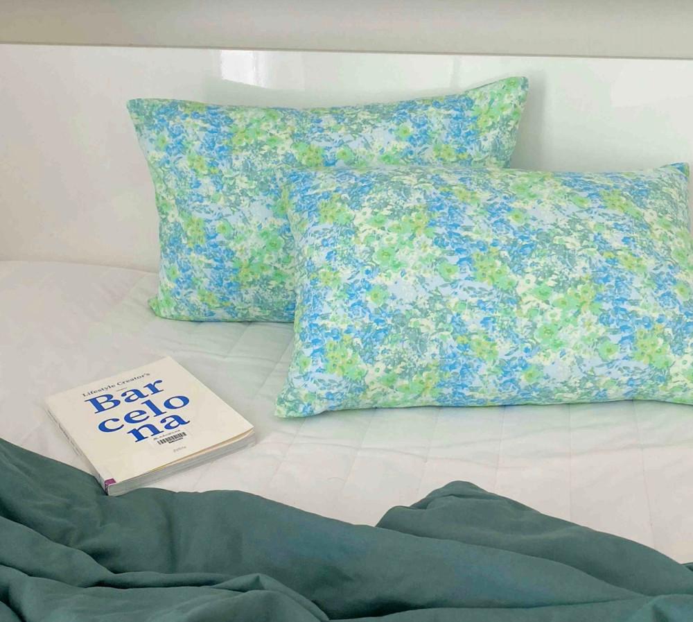 [무료배송] 그린 수채화 빈티지느낌 베개커버 순면 고밀도 고급 원단