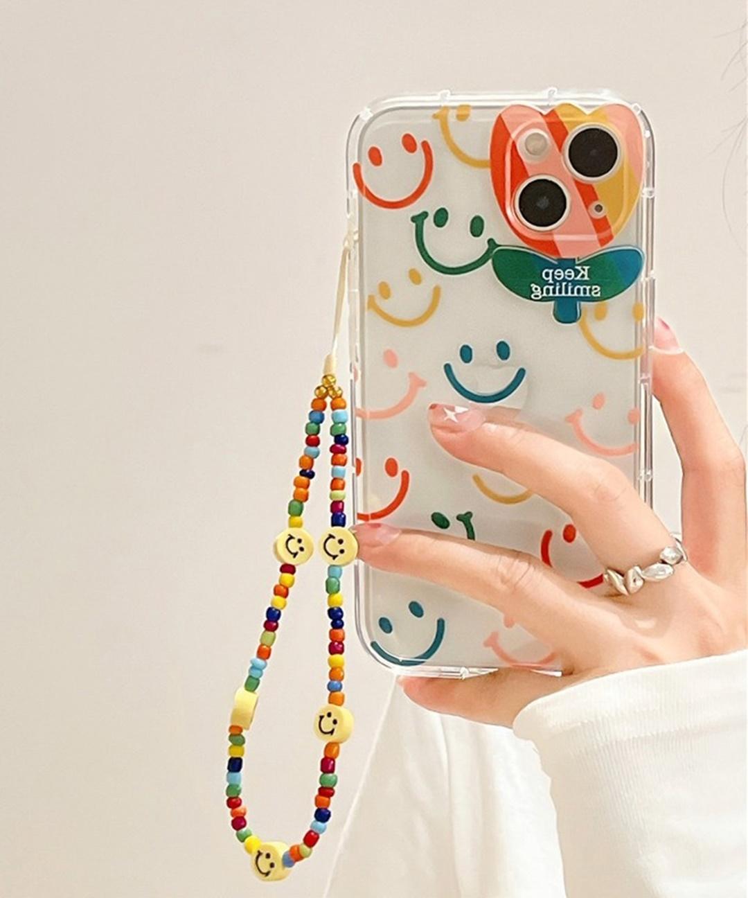🙂스마일 투명 아이폰케이스 튤립 꽃 플라워 스트랩 줄 우정 핸드폰케이스 봄 여름 생일선물 (아이폰 7 8 se2 se3 X Xs XR 11 14 프로 맥스 12 13 미니)